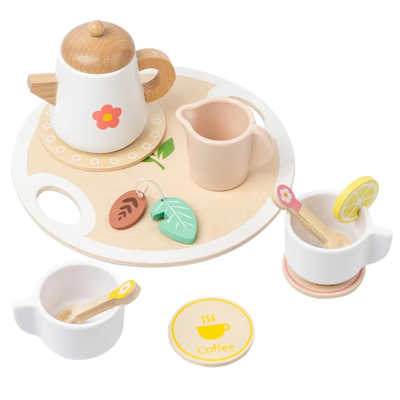 Kids Pretend Play Toys Popular Kids Kitchen Toys Realistic Wooden Tea Set Party Toy Set