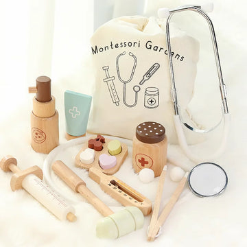 Children Playing House Simulation, Doctors, Nurses, Stethoscopes, Medical Kits, Syringes, Toy Sets, Wooden Boys and Girls